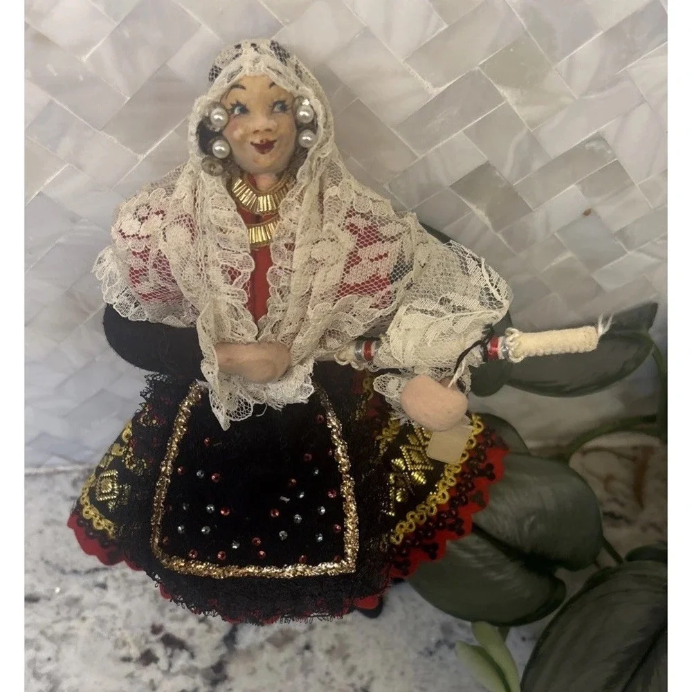 VTG Spanish Souvenir Folk Doll Fiesta Madrid Hand‎ Painted Face Original Tag